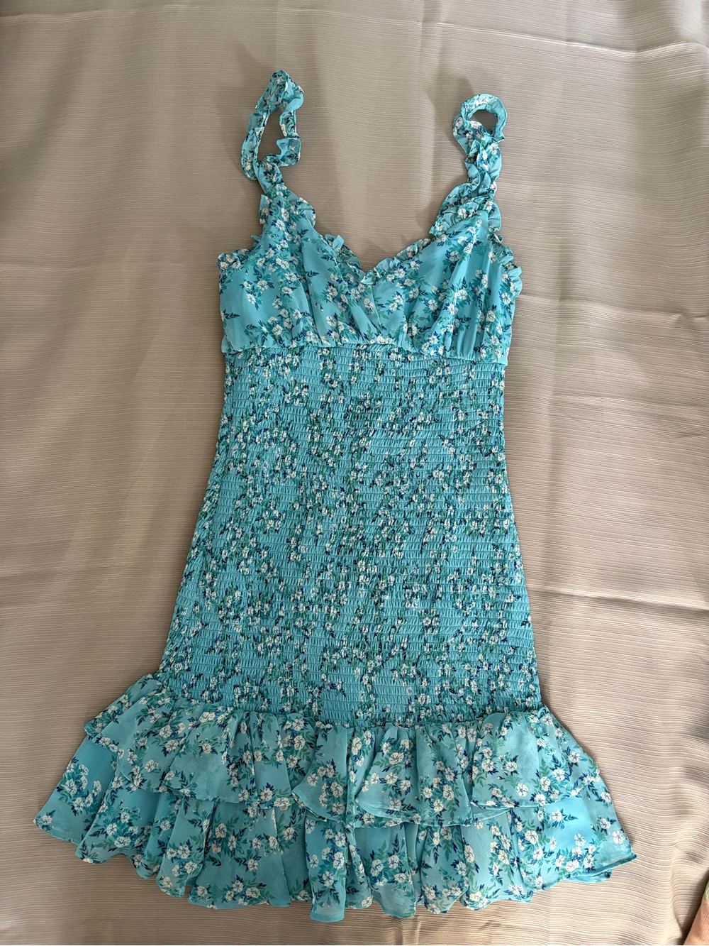 BCBGeneration Aqua Floral Shirred Mini Dress